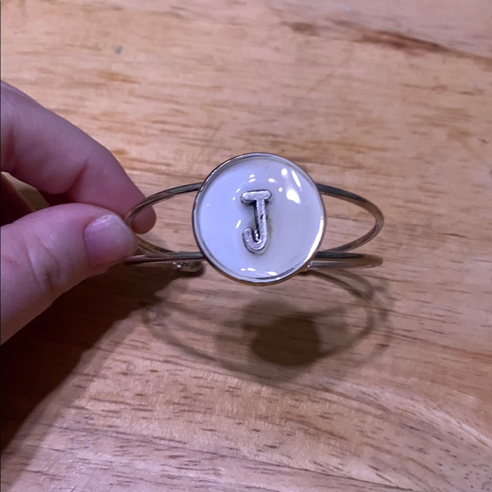 Silver Initial 'J' Bangle Bracelet